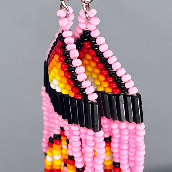 Tribal Earrings Seed Bead Handmade Multicolor Native American Boho Dangle 3” USA - Picture 6 of 15